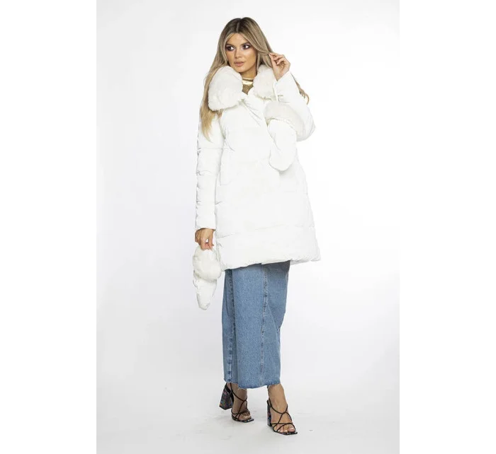 Bílá dámská zimní bunda s límcem a  model 21247525 - Ann Gissy