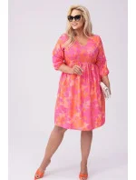 Letné kvetinové ružovo-oranžové šaty (8276)