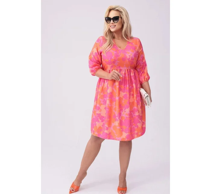 Letné kvetinové ružovo-oranžové šaty (8276)