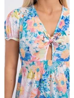 Kvetinové šaty s výstrihom do V ecru