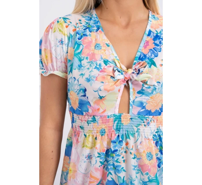 Kvetinové šaty s výstrihom do V ecru