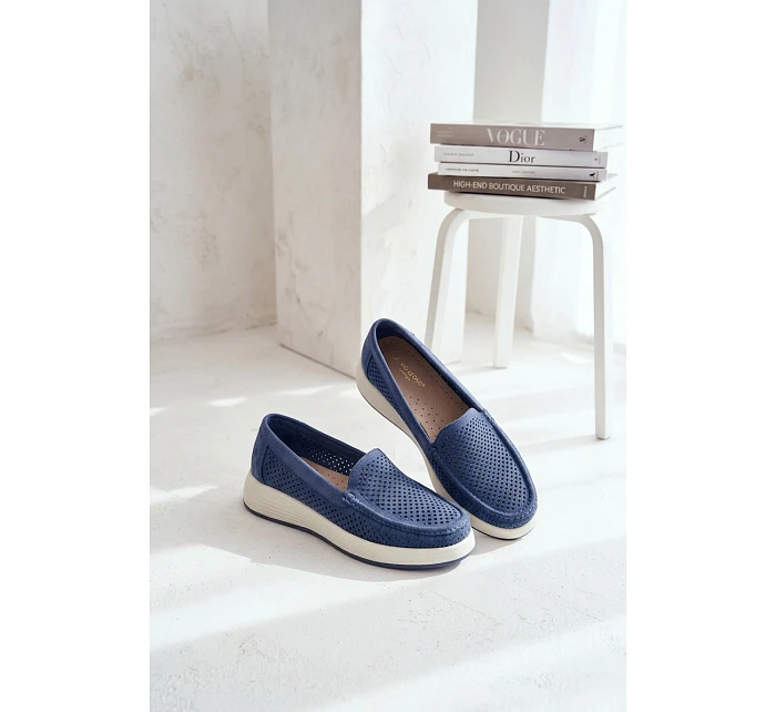 Dámské perforované mokasiny model 22069480 modré - SERGIO LEONE Dámské perforované mokasiny model 22069480 modré - SERGIO LEONE