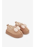 Detské snehové topánky s výšivkou a mašľou Daven - béžové Detské snehové topánky s výšivkou a mašľou Daven - béžové