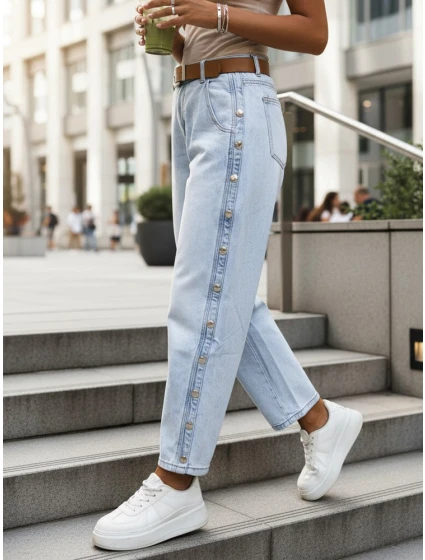 Dámske modré džínsy s vysokým pásom balónového strihu FashionStreet UY2916