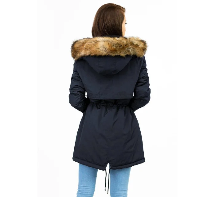 Tmavomodrá a ružová obojstranná dámska zimná bunda s kapucňou (w211) Tmavomodrá a ružová obojstranná dámska zimná bunda s kapucňou (w211)