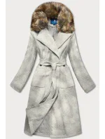 Svetlosivý dámsky kabát s kožušinou (SASKIA)