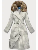 Svetlosivý dámsky kabát s kožušinou (SASKIA)