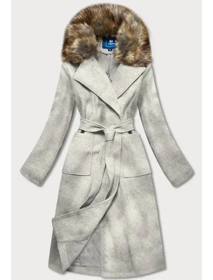 Svetlosivý dámsky kabát s kožušinou (SASKIA)