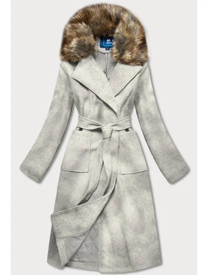 Svetlosivý dámsky kabát s kožušinou (SASKIA)