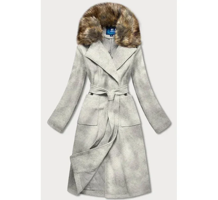 Svetlosivý dámsky kabát s kožušinou (SASKIA)