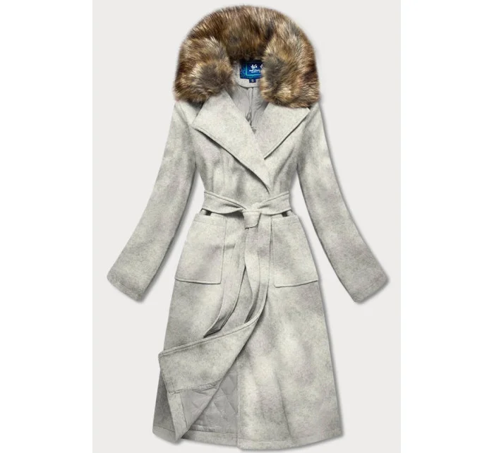 Svetlosivý dámsky kabát s kožušinou (SASKIA)