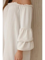 Španělské šaty s volánky na rukávu béžový Španělské šaty s volánky na rukávu béžový