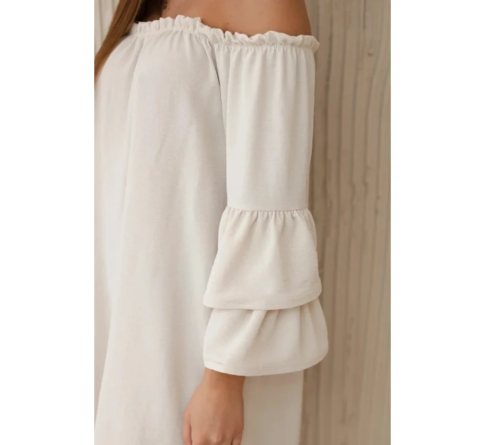 Španělské šaty s volánky na rukávu béžový Španělské šaty s volánky na rukávu béžový