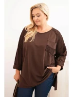 Dámská plus size bavlněná blůza s potiskem hnědá Dámská plus size bavlněná blůza s potiskem hnědá
