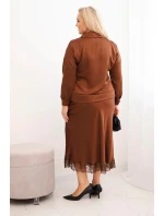 Dámský komplet Plus Size se model 21761007 leskem a krajkou camelový - K-Fashion