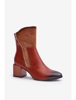 Ocieplane Botki Damskie Na Obcasie Słupku Brązowe Relabina Ocieplane Botki Damskie Na Obcasie Słupku Brązowe Relabina