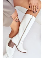Kožené  Kolena Na Podpatku Bílé Zazoo model 21682140 - Boto