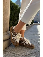 Niskie Sneakersy Damskie Z Koronką Panterka Brązowe Zielle Niskie Sneakersy Damskie Z Koronką Panterka Brązowe Zielle