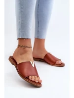 Dámske papuče z ekokože na plochom podpätku, hnedé Maliha Dámske papuče z ekokože na plochom podpätku, hnedé Maliha