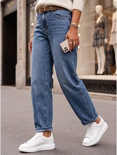 Jeansy damskie fit z paskiem niebieskie model 22361850 - FashionStreet