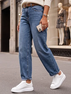 Dámske džínsy s balónovým strihom a opaskom, modré, FashionStreet UY3128