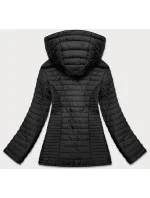 Čierna dámska bunda s kvetovanou podšívkou (SF726)