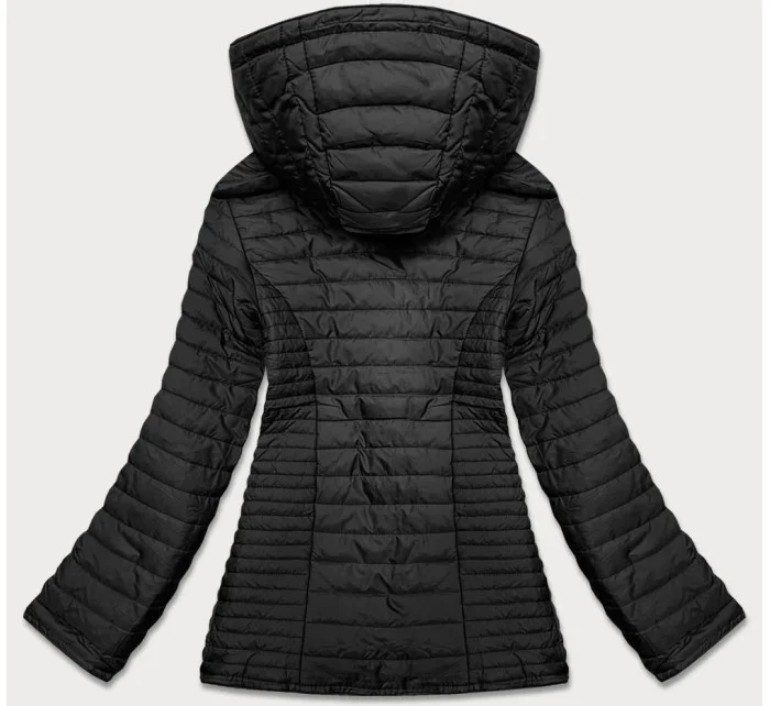 Čierna dámska bunda s kvetovanou podšívkou (SF726)