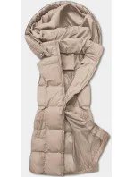 Béžová páperová dámska vesta s kapucňou (5M721-62)