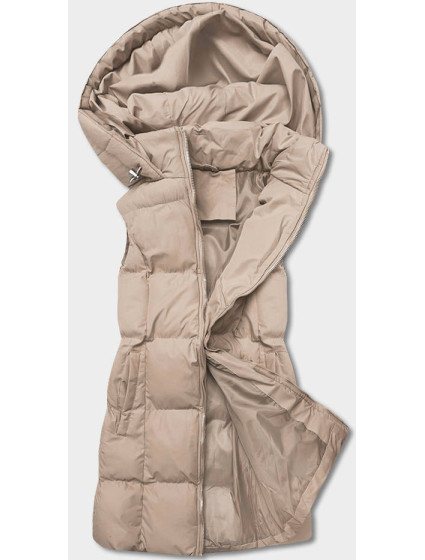 Béžová páperová dámska vesta s kapucňou (5M721-62)