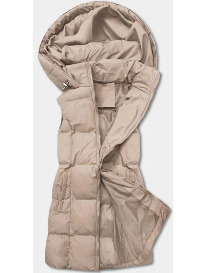 Béžová páperová dámska vesta s kapucňou (5M721-62)