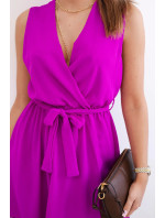 Šaty s viazankou v páse tmavo fialové