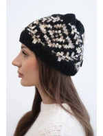 Dámska zimná čiapka s farebnými vzormi a hrubým rebrovaním K353 black+beige