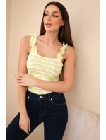 Dámska rebrovaná blúzka s pruhmi na ramienkach s volánom zelená Dámska rebrovaná blúzka s pruhmi na ramienkach s volánom zelená