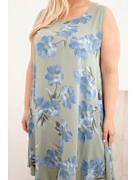 Dámske plus size viskózové šaty s kvetinovým vzorom na khaki ramienkach Dámske plus size viskózové šaty s kvetinovým vzorom na khaki ramienkach