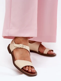 Dámské kožené ploché sandály model 21692915 béžové - Zazoo