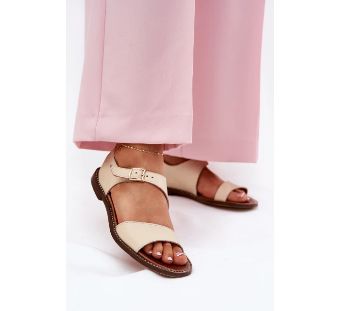 Dámské kožené ploché sandály model 21692915 béžové - Zazoo