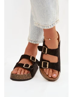 Dámské pantofle na korkové platformě se zlatými sponami Černé Tovessa