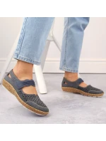 W model 19554666 modré kožené polobotky s ažurovým vzorem - Rieker