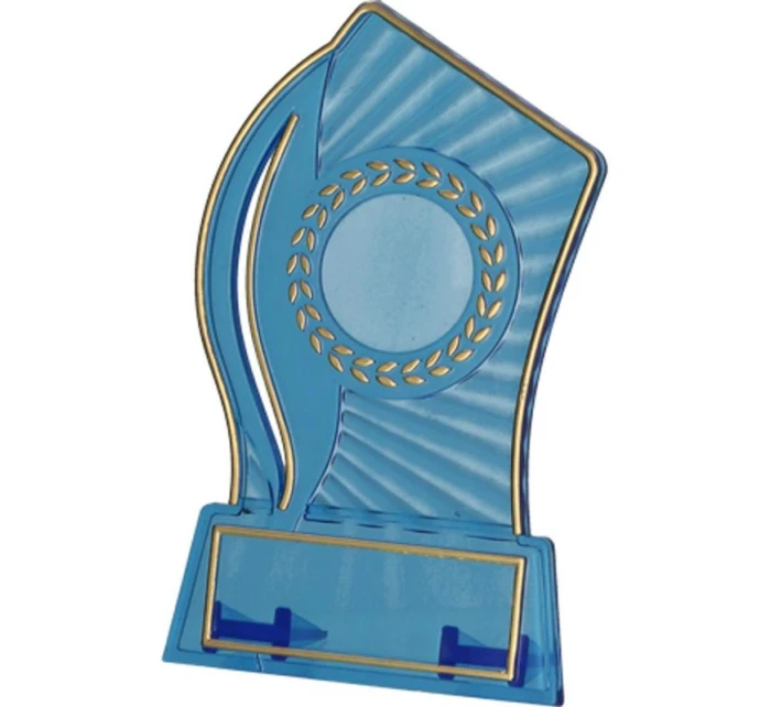 Plastová trofej - transparentná zlatá s priestorom pre 25 mm vložku a 47 mmX14 mm plaketu T-M