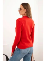 Dámsky mäkký pletený sveter s polodrážkou červenej farby