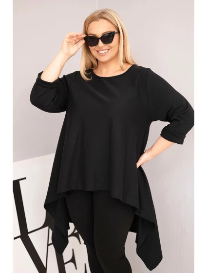 Dámská tunika Plus Size bavlněná s asymetrickým střihem černá