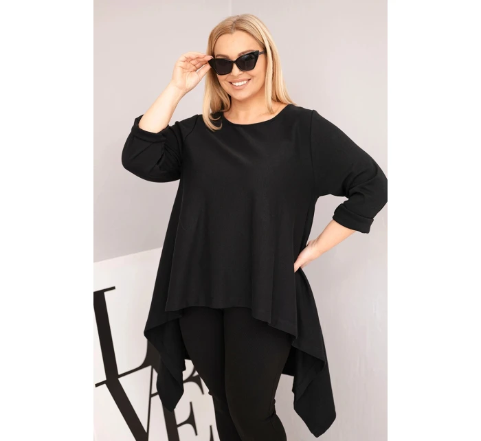 Dámska bavlnená tunika v nadmernej veľkosti s asymetrickým strihom čierna