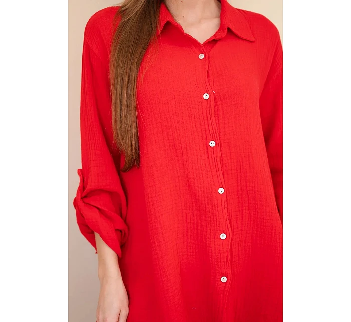 Bavlněná mušelínová košile Plus Size světle bordová