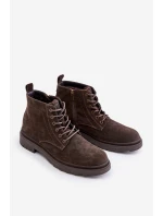Zamszowe Ocieplane Botki Męskie Na Zamek Big Star OO174229 Brązowe Zamszowe Ocieplane Botki Męskie Na Zamek Big Star OO174229 Brązowe