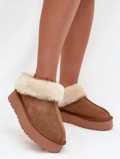 Kožené semišové zimní boty dámské s kožešinou camel model 21709726 - Boto