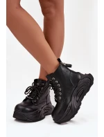 Kožené zateplené dámské kotníkové boty na platformě model 21711737 Černé - Goe