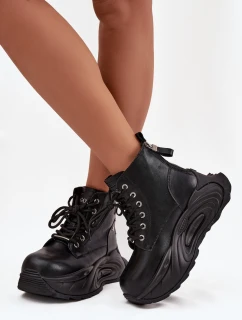 Kožené zateplené dámské kotníkové boty na platformě model 21711737 Černé - Goe