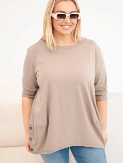 Dámská blůza Plus Size z bavlny s ozdobnými knoflíky a ohrnutými rukávy fango