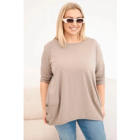 Dámská blůza Plus Size z bavlny s ozdobnými knoflíky a ohrnutými rukávy fango
