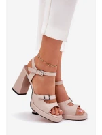 Skórzane Sandały Damskie Na Słupku Vinceza 77110 Beżowe